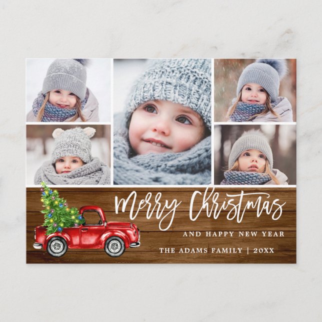 Retro Christmas Red Truck Rustic 5 FOTO Gruß Postkarte (Vorderseite)