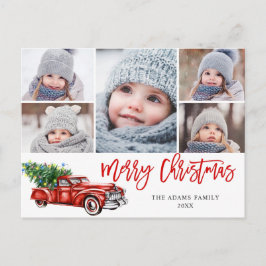 Retro Christmas Red Truck Rustic 5 FOTO Gruß Postkarte