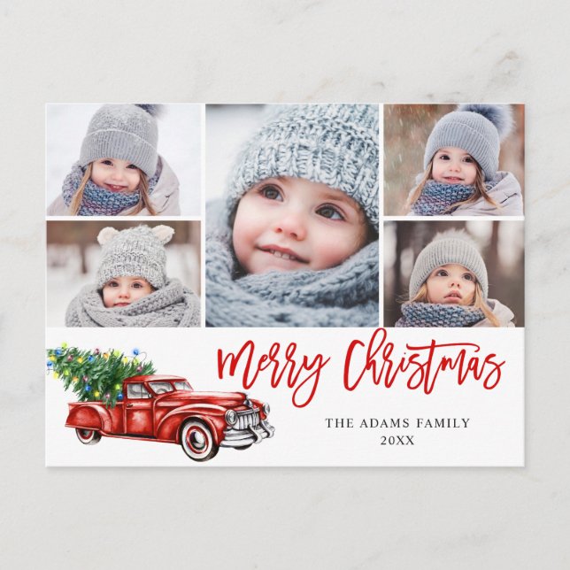 Retro Christmas Red Truck Rustic 5 FOTO Gruß Postkarte (Vorderseite)