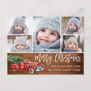 Retro Christmas Red Truck Rustic 5 FOTO Gruß Postkarte