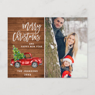Retro Christmas Red Truck Rustikales FOTO Gruß Postkarte