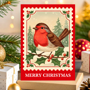 Retro Christmas Robin Postage Briefmarke Feiertagskarte