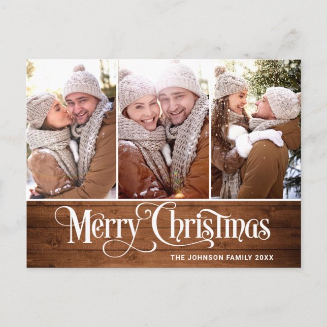 Retro Christmas Rustic 3 FOTO Grußurlaub Postkarte (Vorderseite)