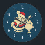 Retro Christmas Santa and his Reindeer Buddy Große Wanduhr<br><div class="desc">Festive Christmas Santa done in retro style. Santa Claus and one of his beloved reindeers,  their arms around each other in a buddy pose.</div>