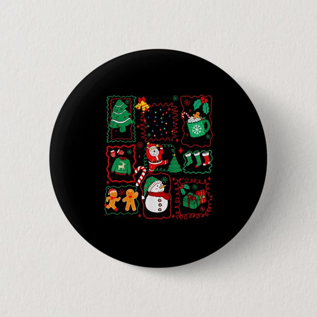 Retro Christmas Santa Claus Cocoa Xmas Tree Snowma Button (Vorderseite)