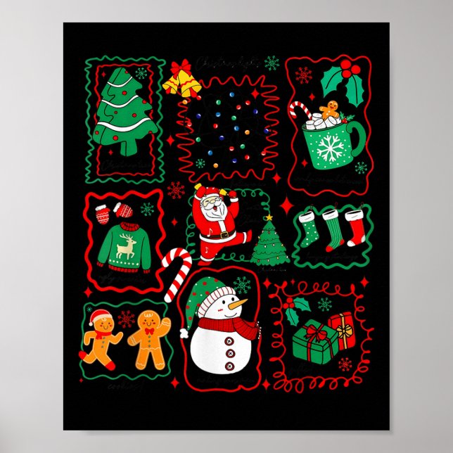 Retro Christmas Santa Claus Cocoa Xmas Tree Snowma Poster (Vorne)