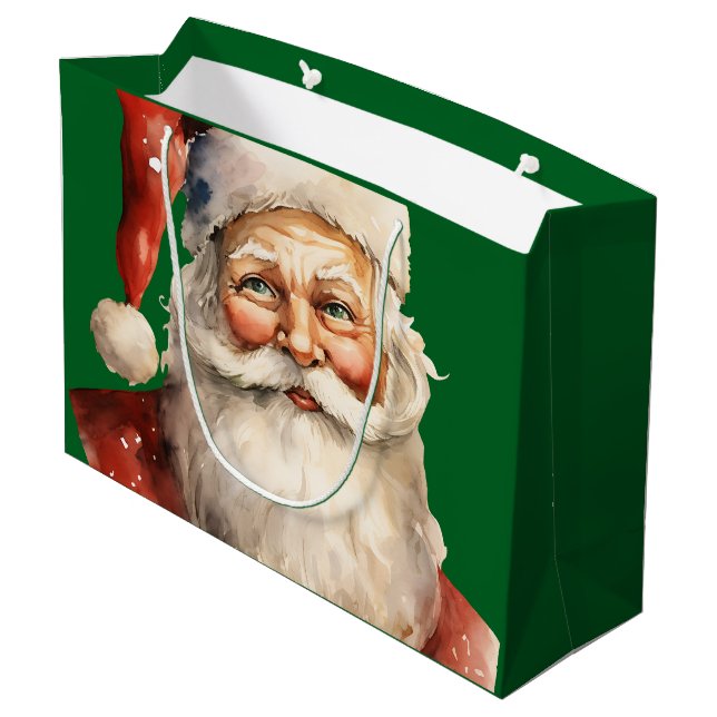 Retro Christmas Santa Claus Große Geschenktüte (Rückseite Schrägansicht)