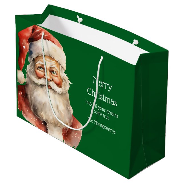 Retro Christmas Santa Claus Große Geschenktüte (Rückseite Schrägansicht)