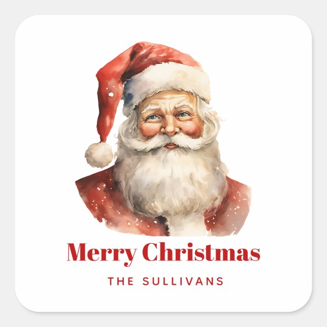 Retro Christmas Santa Claus Quadratischer Aufkleber (Vorderseite)
