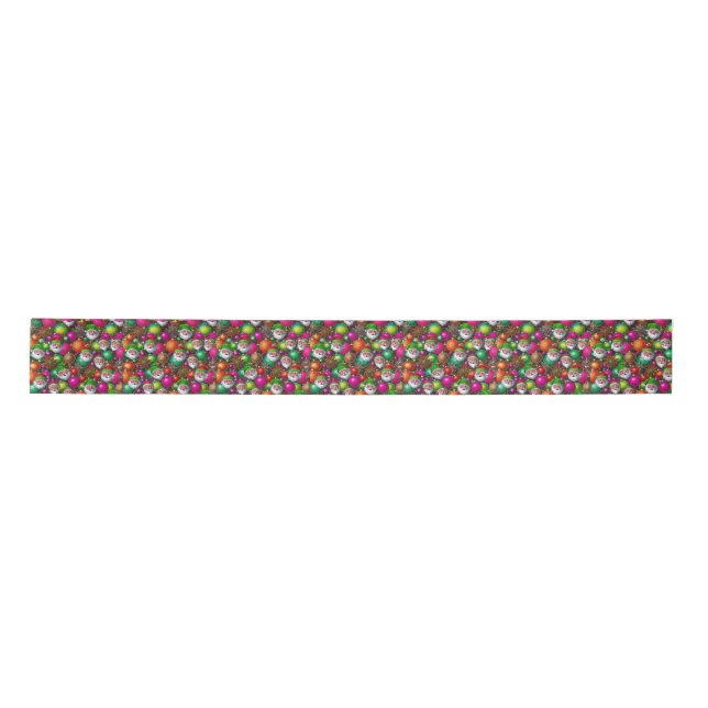 Retro Christmas Santa Face Muster Satinband (Vorderseite)