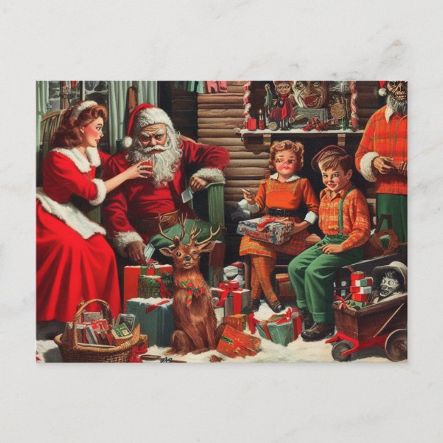 Retro Christmas Santa Horror Postkarte (Vorderseite)