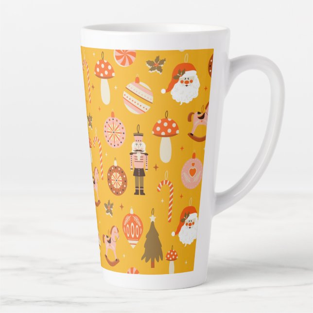 Retro Christmas Santa Rocking Pferdemuster Milchtasse (Rechts)