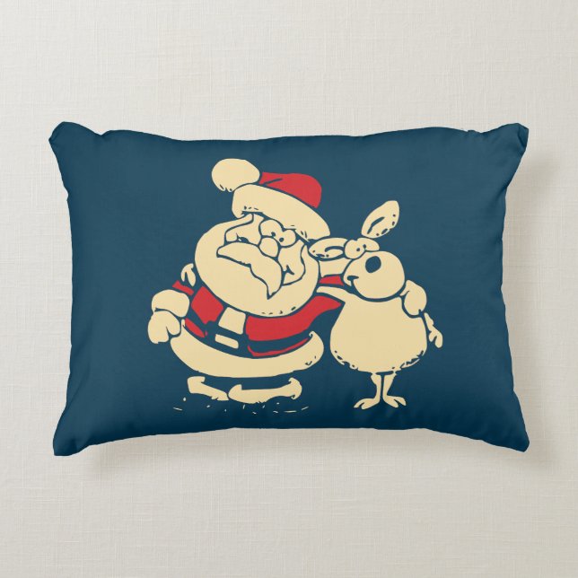 Retro Christmas Santa und sein Reindeer Buddy Dekokissen (Vorderseite)