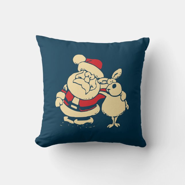 Retro Christmas Santa und sein Reindeer Buddy Kissen (Vorderseite)