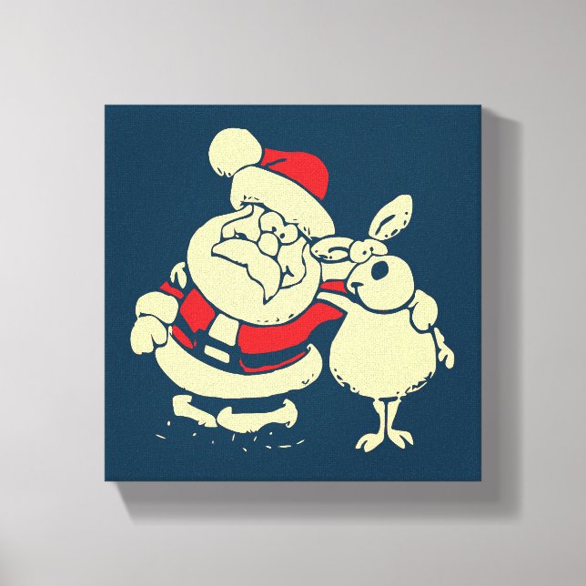 Retro Christmas Santa und sein Reindeer Buddy Leinwanddruck (Vorderseite)