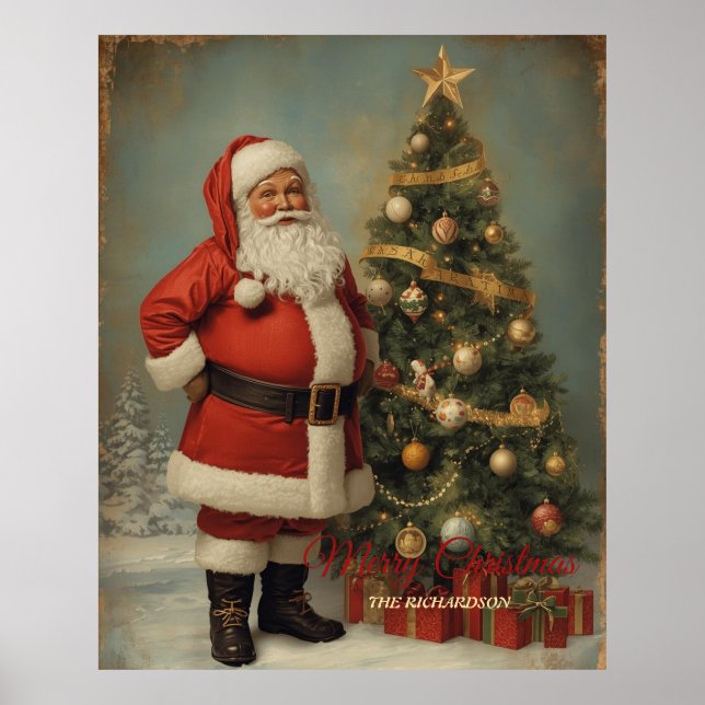 Retro Christmas Santa | Vintage Einrichtung Poster (Vorne)