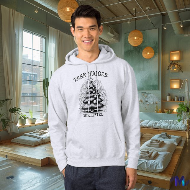 Retro Christmas - Schwarzer Vintager Halbtonbaum Hoodie (Von Creator hochgeladen)