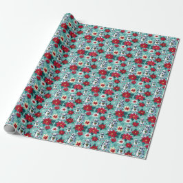 Retro Christmas SciFi Robots und Poinsettias Geschenkpapier