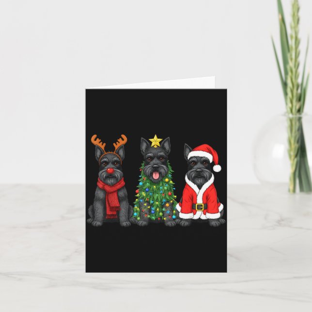 Retro Christmas Scottierrier Santa Reindeer Dog Lo Karte (Vorderseite)