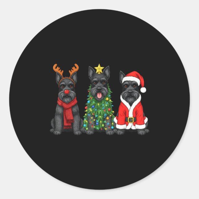 Retro Christmas Scottierrier Santa Reindeer Dog Lo Runder Aufkleber (Vorderseite)