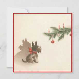 Retro Christmas Scotty Hund unter Weihnachtsbaum Feiertagskarte