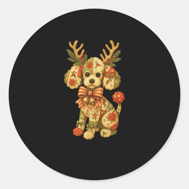Retro Christmas Season Patchwork Odle Dog Squad Fa Runder Aufkleber (Vorderseite)