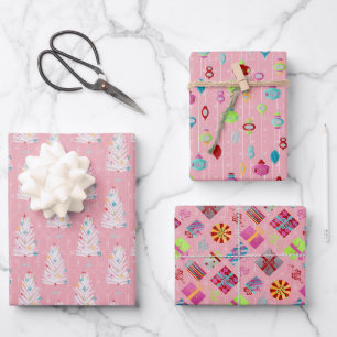 Retro Christmas Set 1 Rosa Weihnachten Geschenkpapier Set