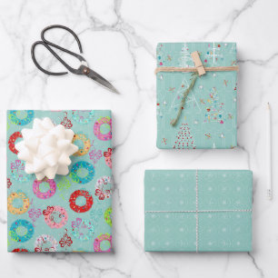 Retro Christmas Set 2 Aquamarin Weihnachten Geschenkpapier Set