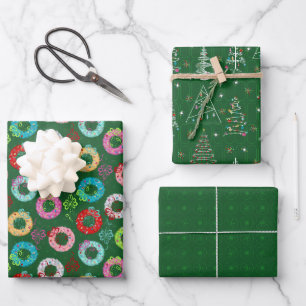 Retro Christmas Set 2 Grün Weihnachten Geschenkpapier Set