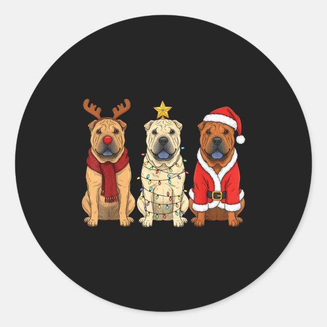 Retro Christmas Shar Pei Santa Reindeer Dog Lover  Runder Aufkleber (Vorderseite)