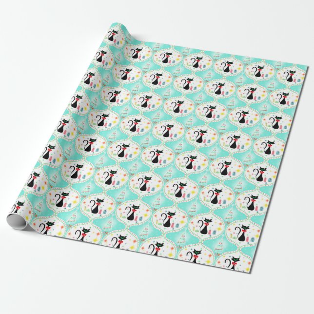 Retro Christmas Siamese Cat Ogee Pattern Geschenkpapier (Ungerollt)