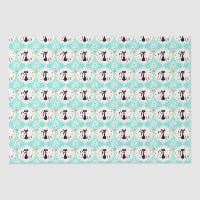 Retro Christmas Siamese Cat Ogee Seidenpapier (Vorderseite)