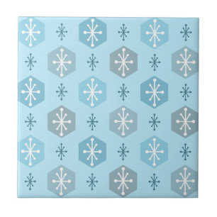Retro Christmas Snowflakes Baby Blue Fliese