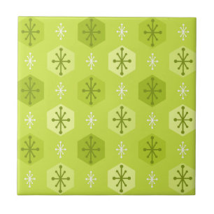 Retro Christmas Snowflakes Chartreuse Fliese