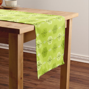 Retro Christmas Snowflakes Chartreuse Kurzer Tischläufer