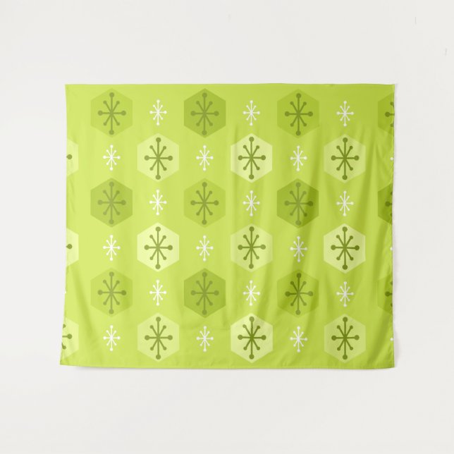 Retro Christmas Snowflakes Chartreuse Wandteppich (Vorderseite (Horizontal))