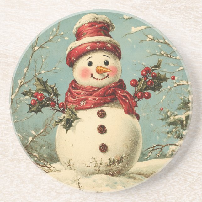Retro Christmas Snowman Getränkeuntersetzer (Vorne)