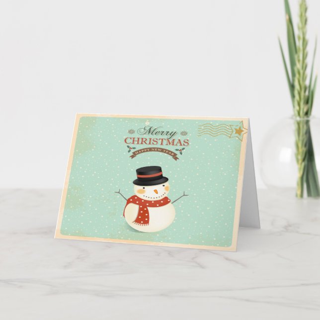 Retro Christmas Snowman Grußkarte Feiertagskarte (Vorderseite)