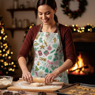 Retro Christmas Snowman Rentier Doodles Schürze