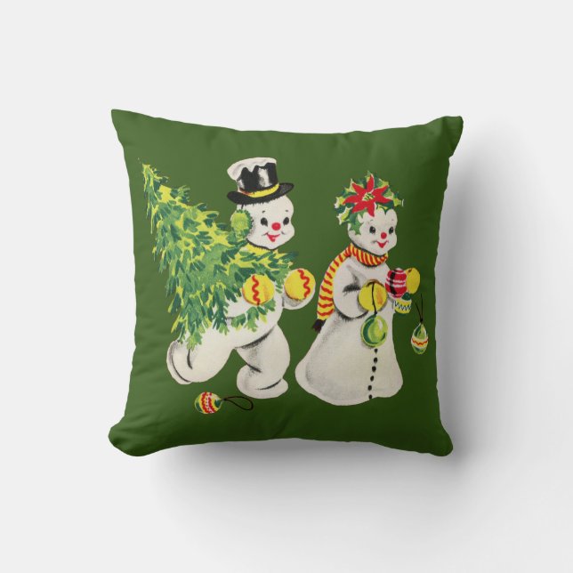 Retro Christmas Snowpeople Kissen (Vorderseite)