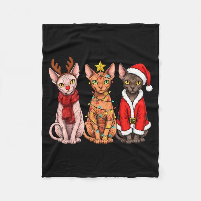 Retro Christmas Sphynx Cat Santa Reindeer  Fleecedecke (Vorderseite)