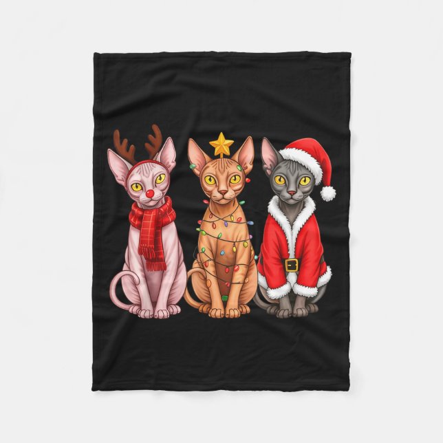 Retro Christmas Sphynx Cat Santa Reindeer  Fleecedecke (Vorderseite)