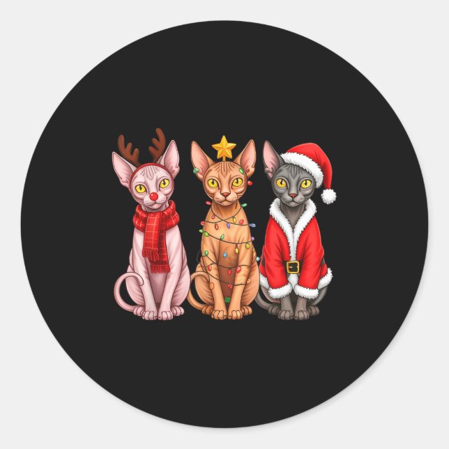 Retro Christmas Sphynx Cat Santa Reindeer  Runder Aufkleber (Vorderseite)