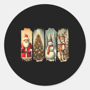 Retro Christmas Squad Santa Snowman Deer Xmas Tree Runder Aufkleber