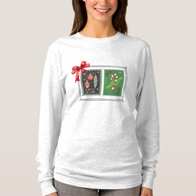 Retro Christmas Stamps Long Sleeve T-Shirt (Devant)
