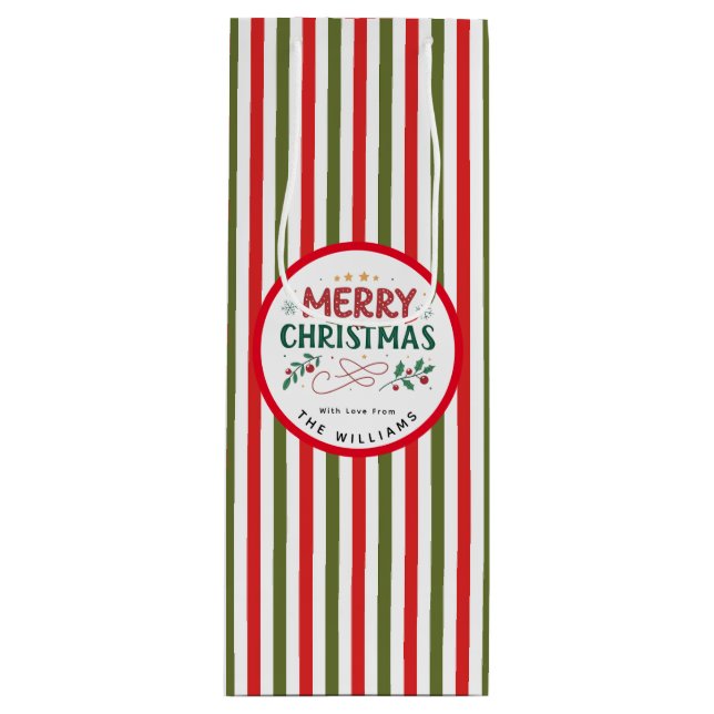 Retro Christmas Stripe Pattern Custom Christmas Geschenktüte Für Weinflaschen (Vorderseite)