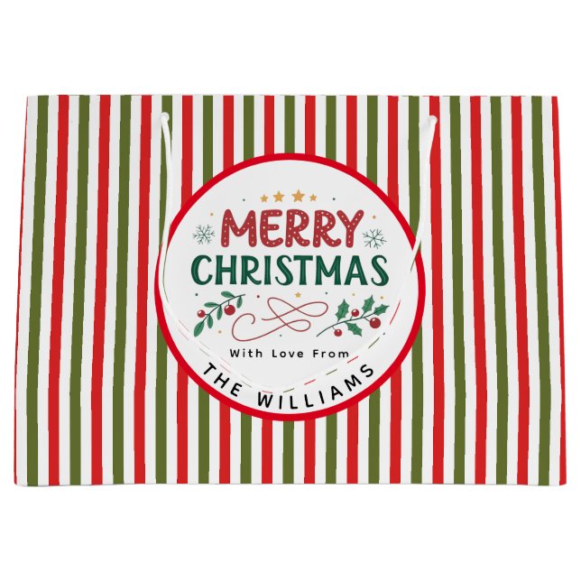 Retro Christmas Stripe Pattern Custom Christmas Große Geschenktüte (Vorderseite)