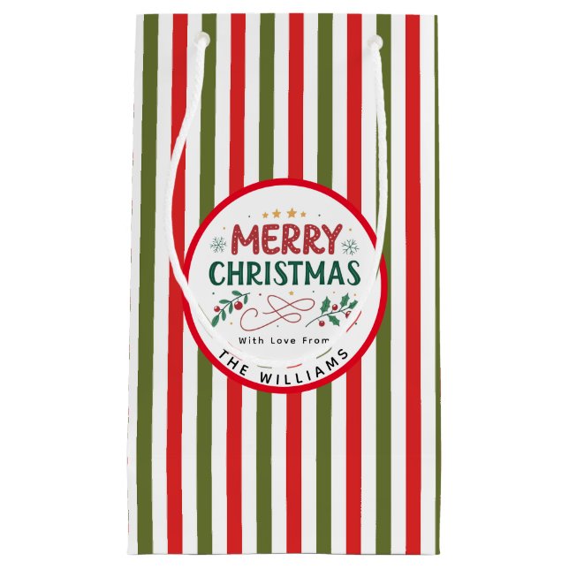 Retro Christmas Stripe Pattern Custom Christmas Kleine Geschenktüte (Vorderseite)