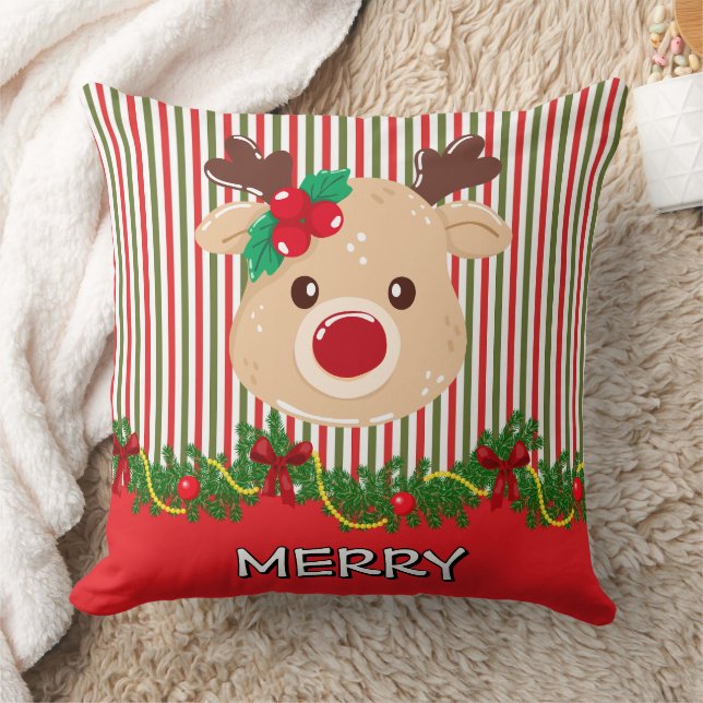 Retro Christmas Stripe Pattern & Reindeer Custom Kissen (Decke)