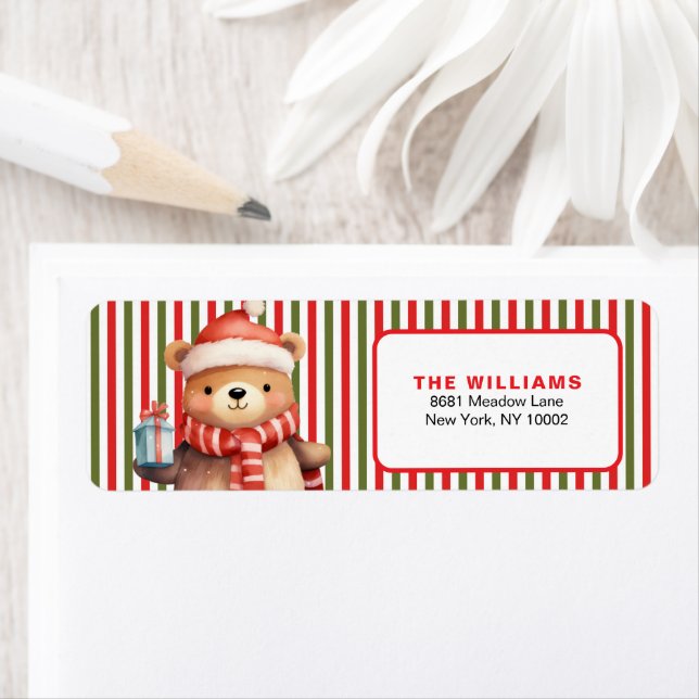 Retro Christmas Stripe Pattern & Teddy Bear Custom (Insitu)